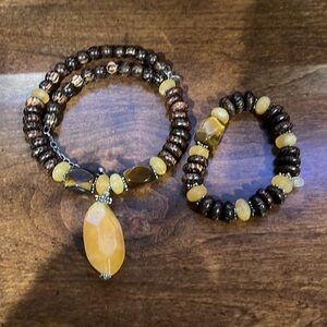 Silpada SET tigers eye/wood/ honey jade necklace and bracelet